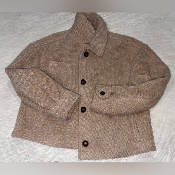 Greylin Anthropology Sz Medium Knit Beige Shirt Jacket Pockets Front Button - Picture 14 of 14